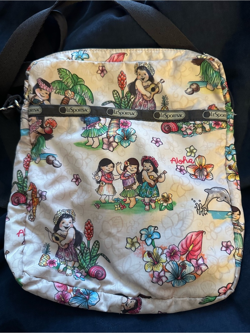 LeSportsac White Hawaiian Kids Crossbody Bag with Multicolor Floral Print